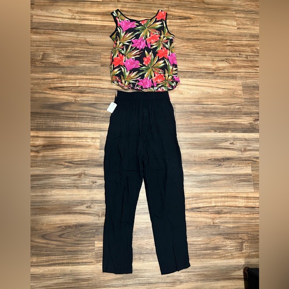 NWT Vintage Fritzi California Floral/Black Blouse (Size S)/Pants (Size M) Set - Picture 10 of 13